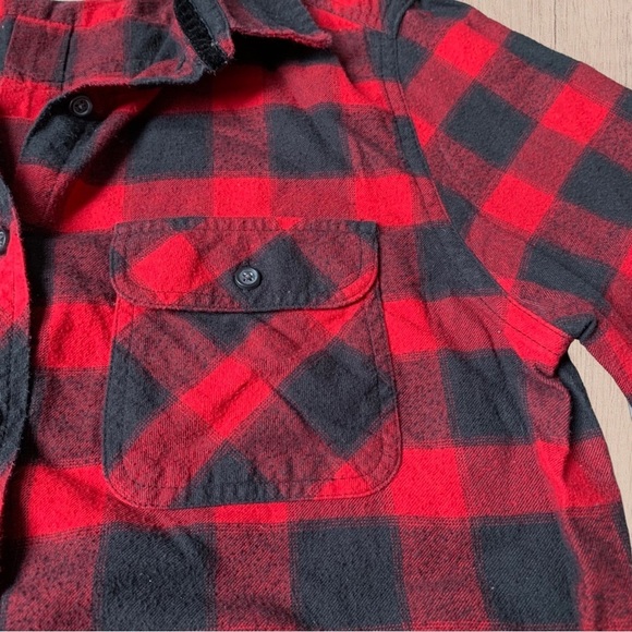 Long Sleeve Button Down Plaid Flannel Black Red 100% Cotton - Picture 8 of 10